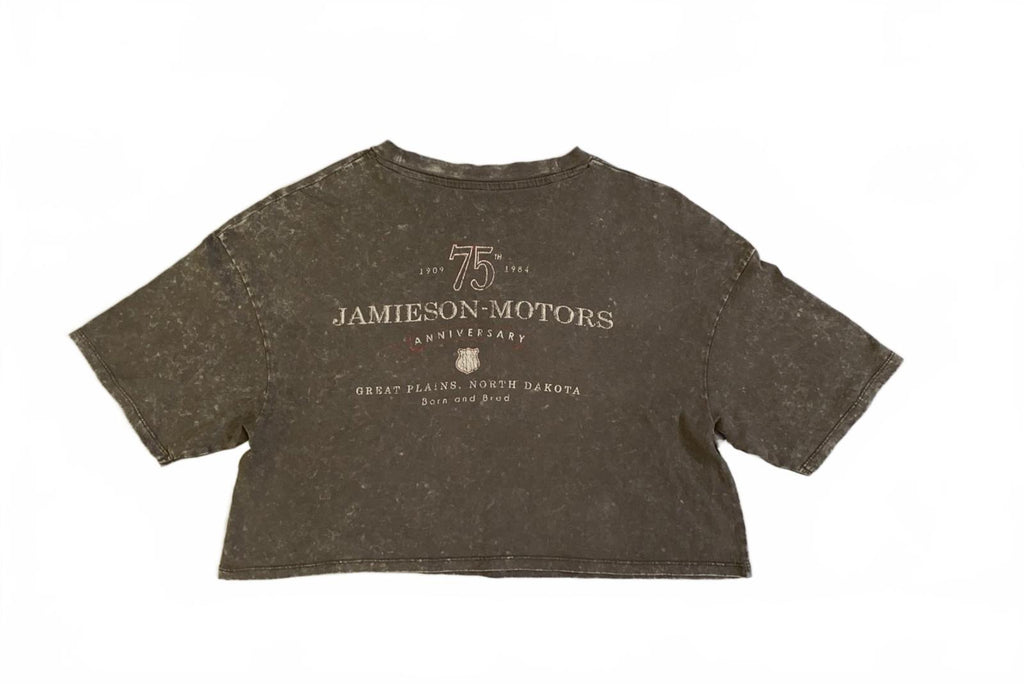 Jamieson Motors Women's 75th Anniversary Relaxed Fit Short Sleeve T Shirt Greige XS