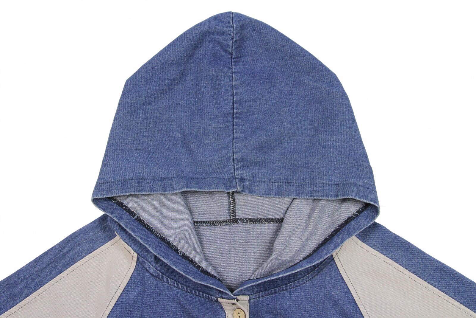 Y2K Women's Denim Hooded Color Block Jacket Beige L