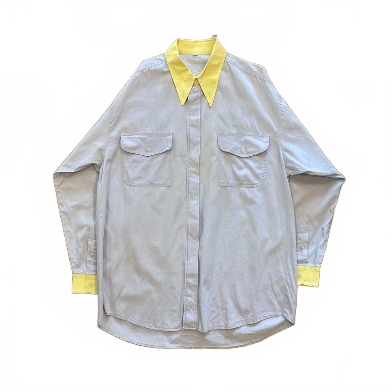Vintage Japanese Collared Work Button Up Shirt Grey M