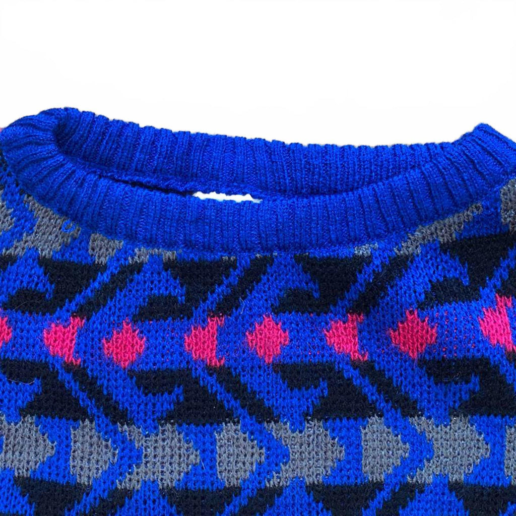 Vintage 1990s Made in Italy Men's Chunky Knitted Sweater Boxy Fit Blue M