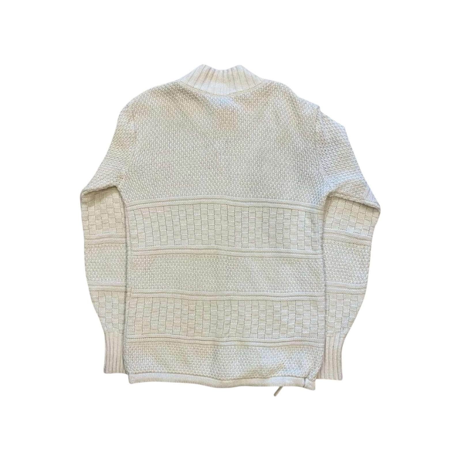 Vintage 1970's Women's Wool Thick Knit Full Zip Sweater Cream M