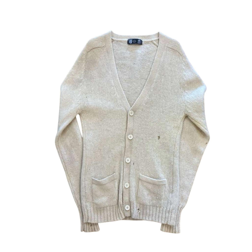 Take 6 Vintage Women's Pure Shetland Wool V Neck Cardigan Cream M
