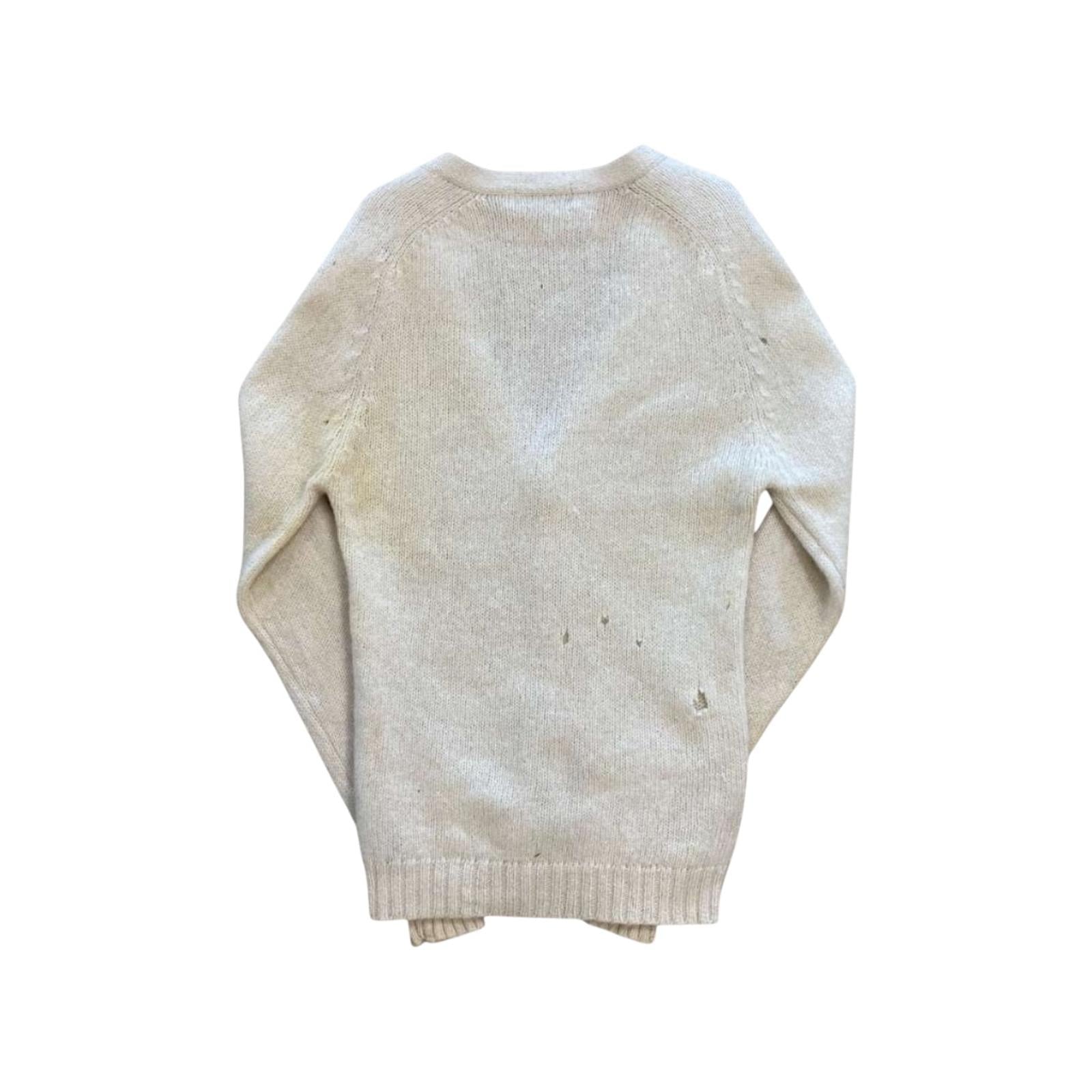 Take 6 Vintage Women's Pure Shetland Wool V Neck Cardigan Cream M