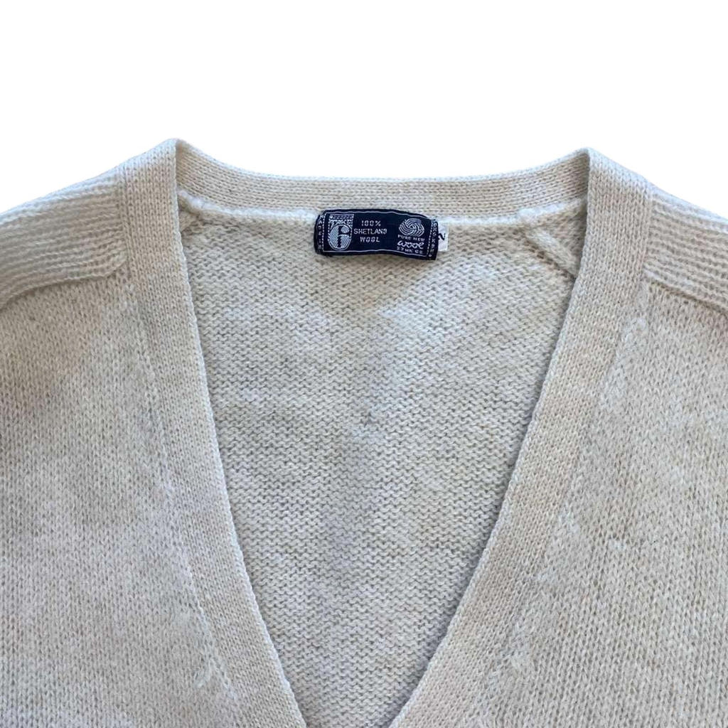 Take 6 Vintage Women's Pure Shetland Wool V Neck Cardigan Cream M