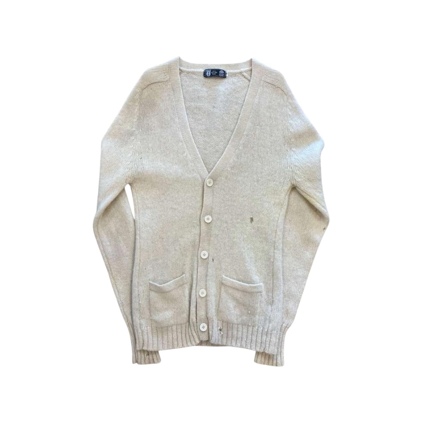 Take 6 Vintage Women's Pure Shetland Wool V Neck Cardigan Cream M