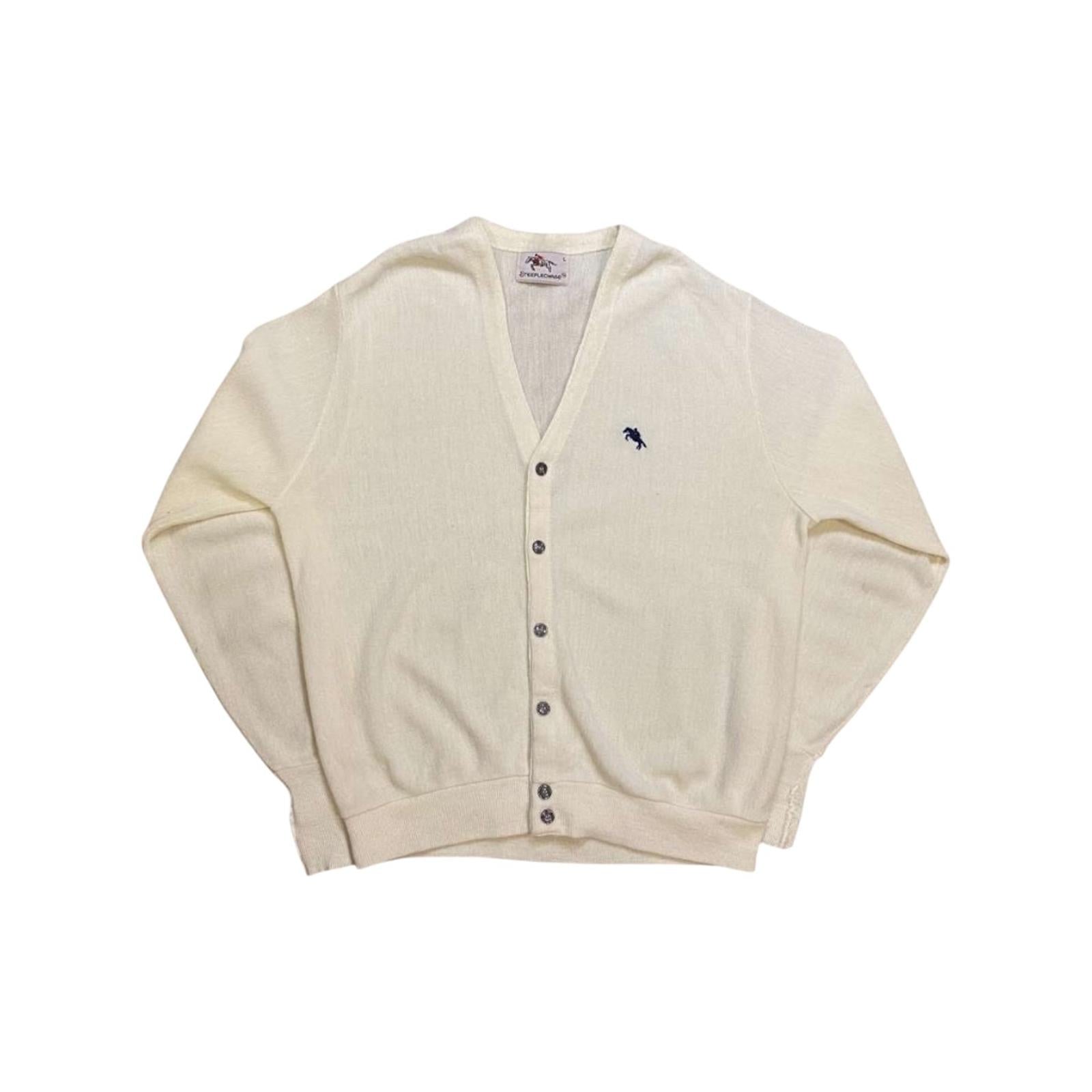 Steeple Chase Vintage 1980's Men's Knit Cardigan White L