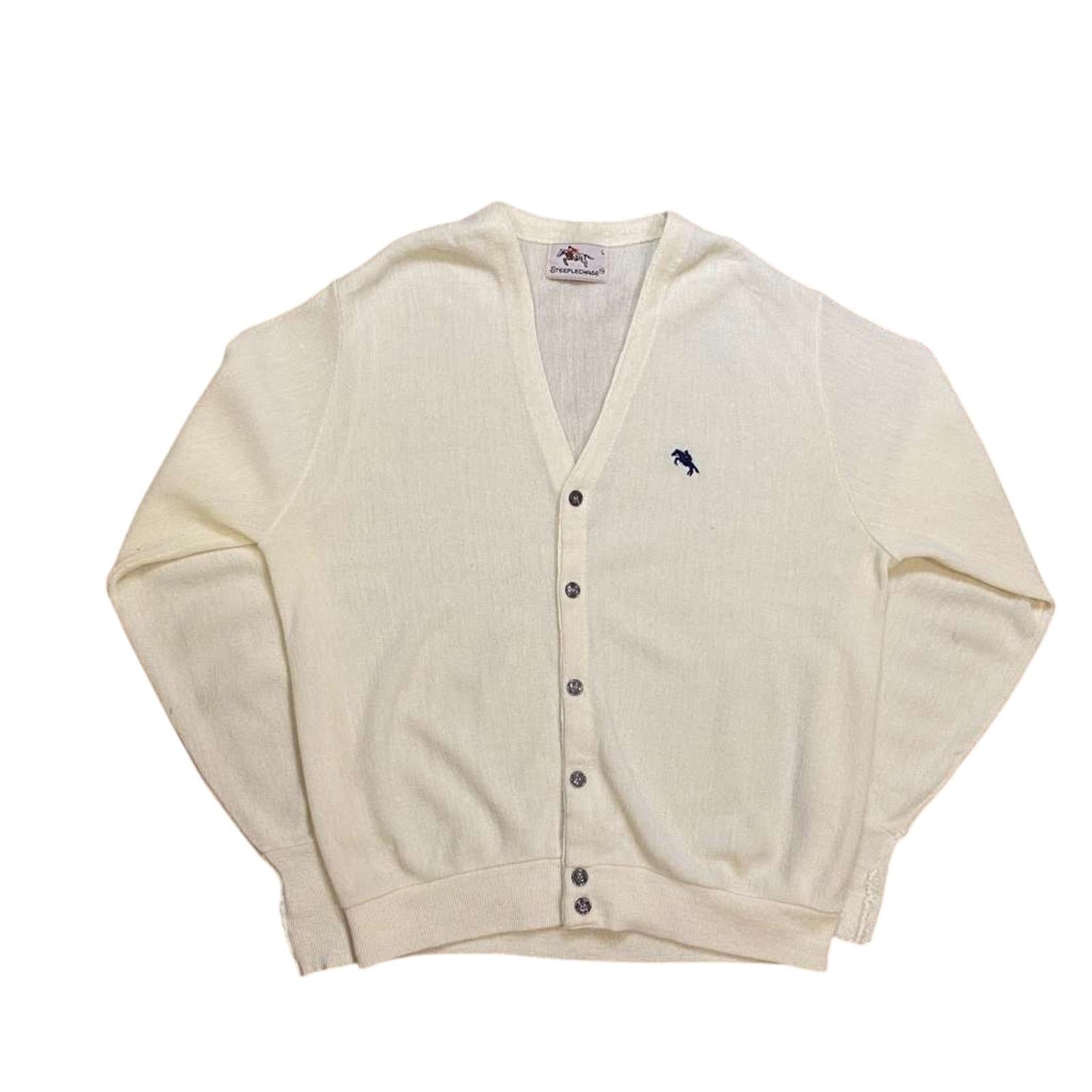 Steeple Chase Vintage 1980's Men's Knit Cardigan White L