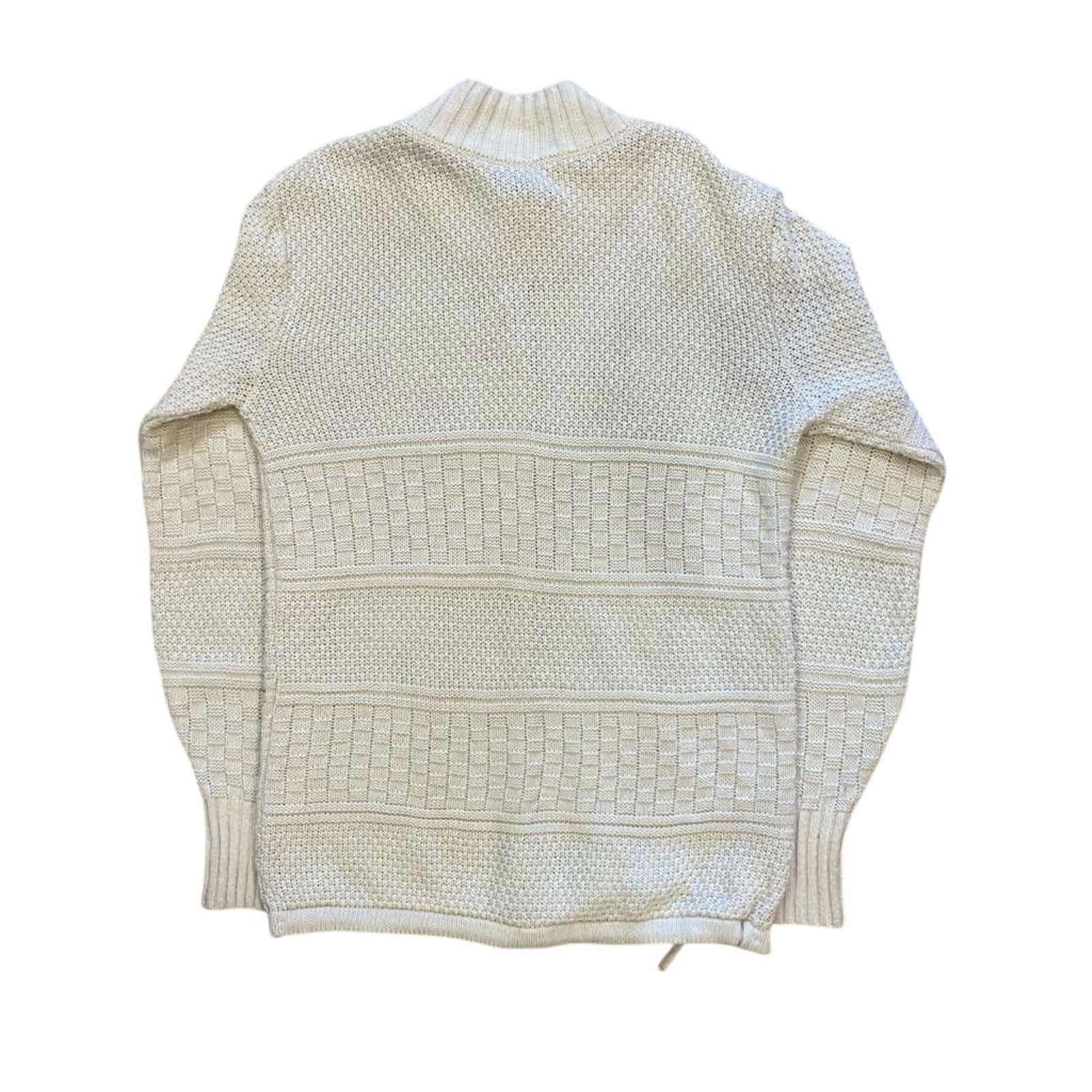 Vintage 1970's Women's Wool Thick Knit Full Zip Sweater Cream M
