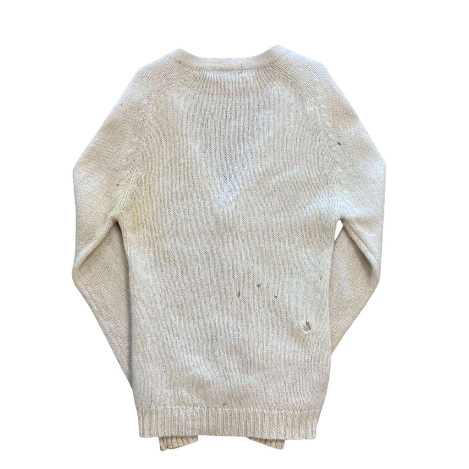 Take 6 Vintage Women's Pure Shetland Wool V Neck Cardigan Cream M