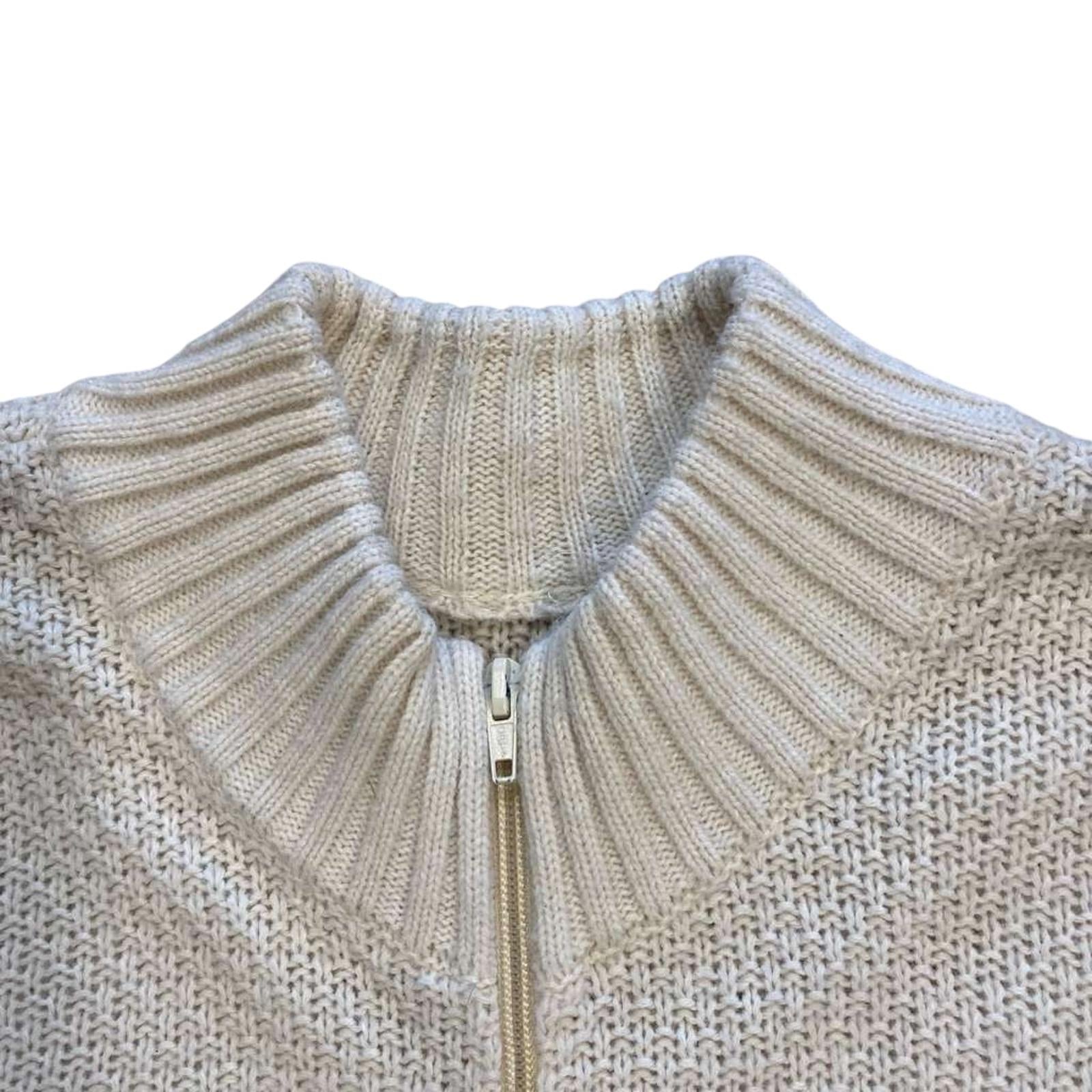Vintage 1970's Women's Wool Thick Knit Full Zip Sweater Cream M