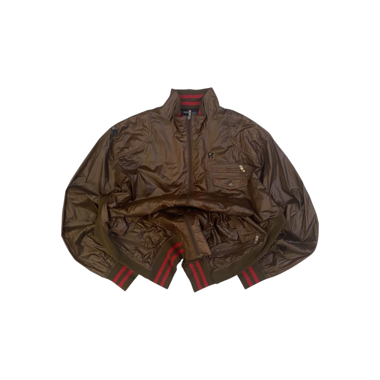Rocawear Y2K Hip Hop Windbreaker Bomber Jacket Brown 3XL