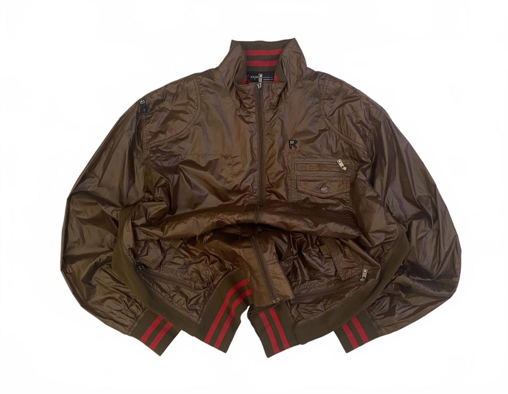 Rocawear Y2K Hip Hop Windbreaker Bomber Jacket Brown 3XL