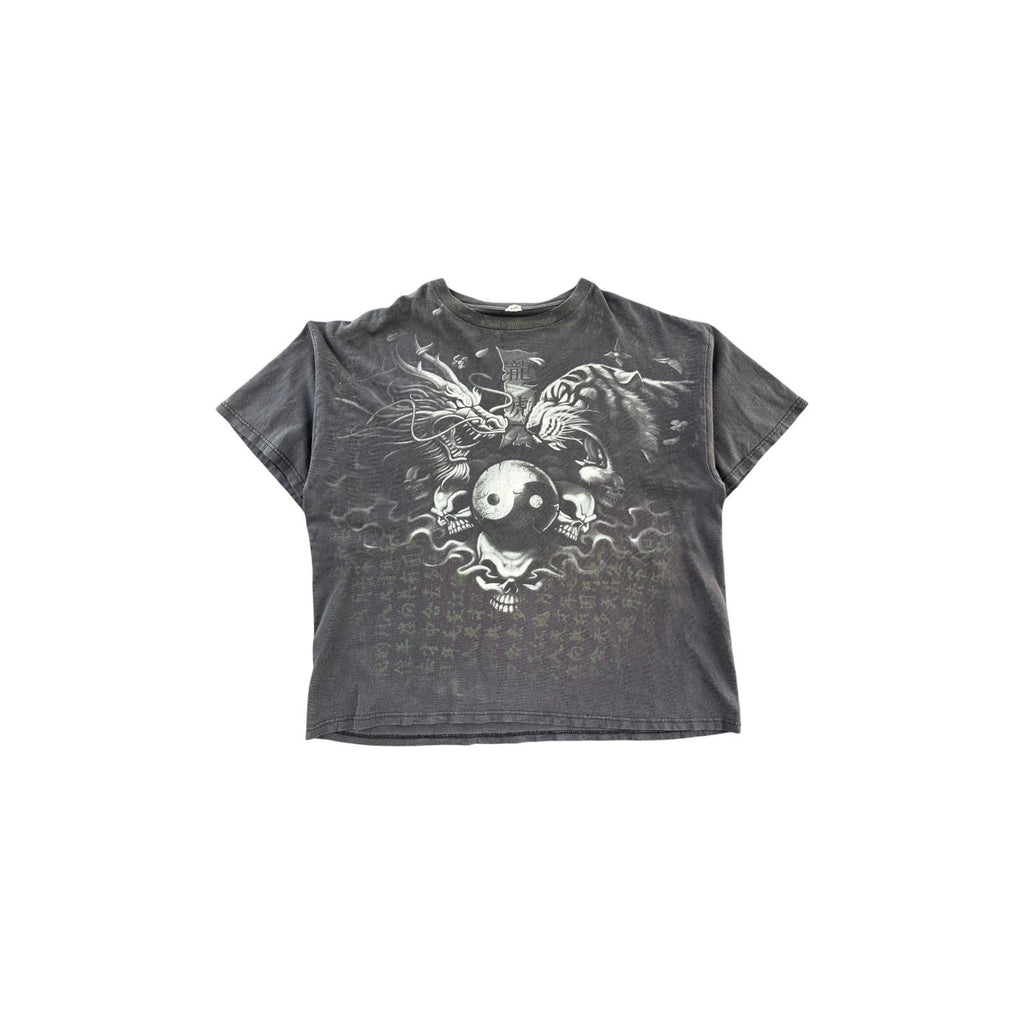 Yin Yang Tiger Vs Dragon Y2K Vintage Radical T-Shirt Black XL
