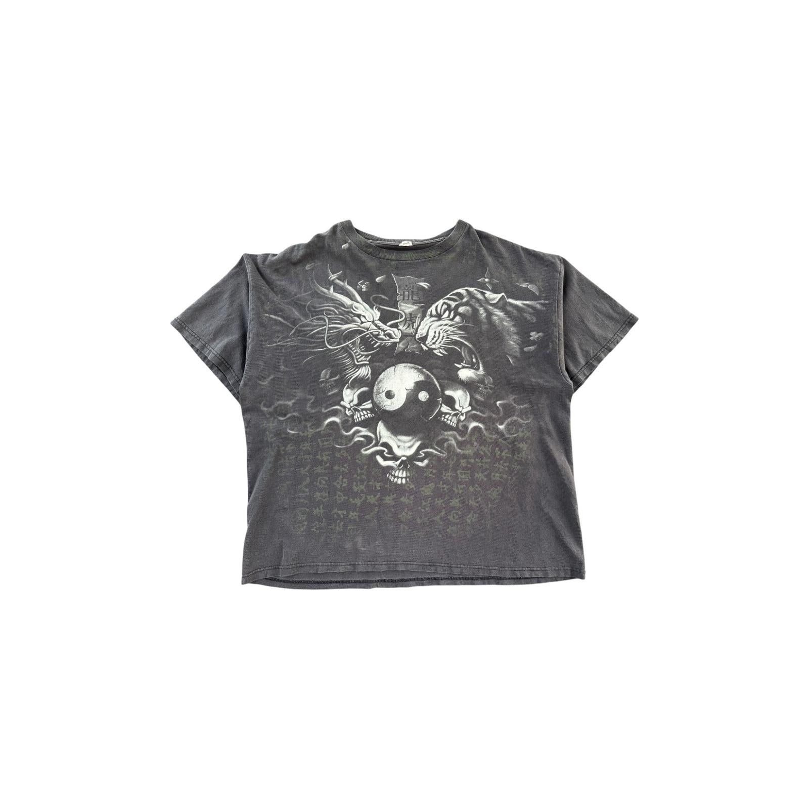 Yin Yang Tiger Vs Dragon Y2K Vintage Radical T-Shirt Black XL