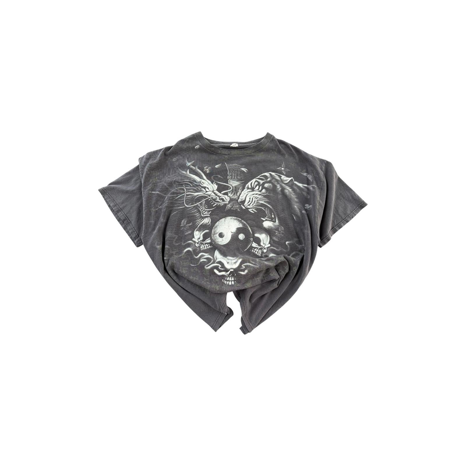 Yin Yang Tiger Vs Dragon Y2K Vintage Radical T-Shirt Black XL