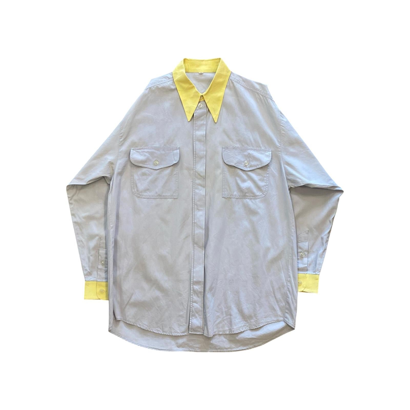 Vintage Japanese Collared Work Button Up Shirt Grey M