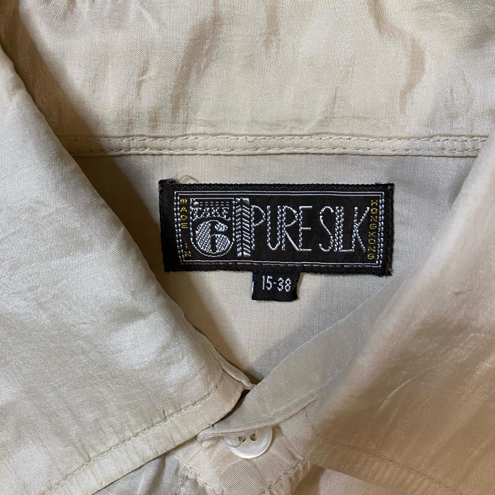Vintage 70s Take 6 Pure Silk Button Up Dress Shirt Cream L