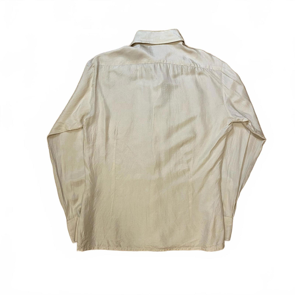 Vintage 70s Take 6 Pure Silk Button Up Dress Shirt Cream L