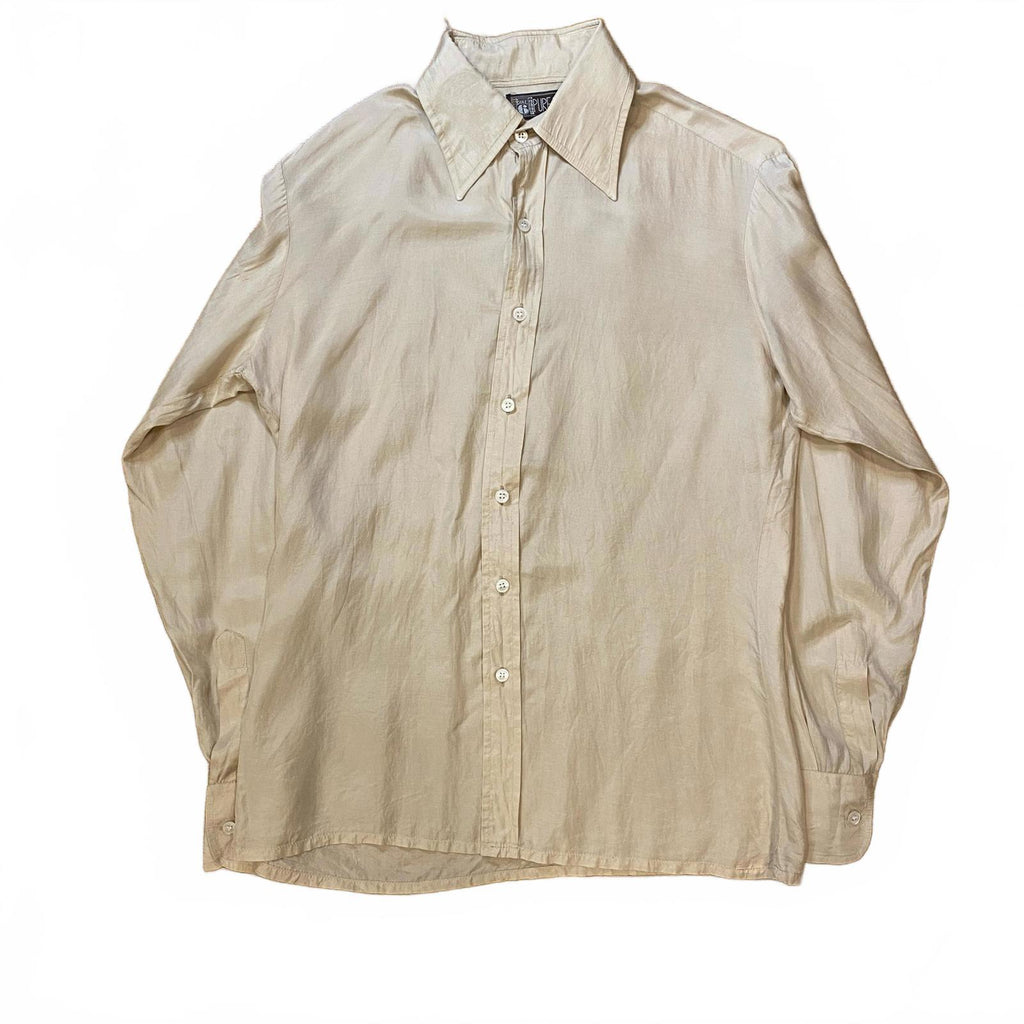 Vintage 70s Take 6 Pure Silk Button Up Dress Shirt Cream L