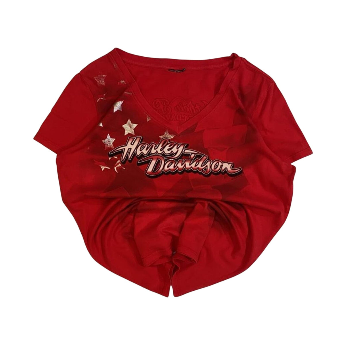 Vintage Harley Davidson Women's Mother Road Stars and Stripes Short Sleeve Red L