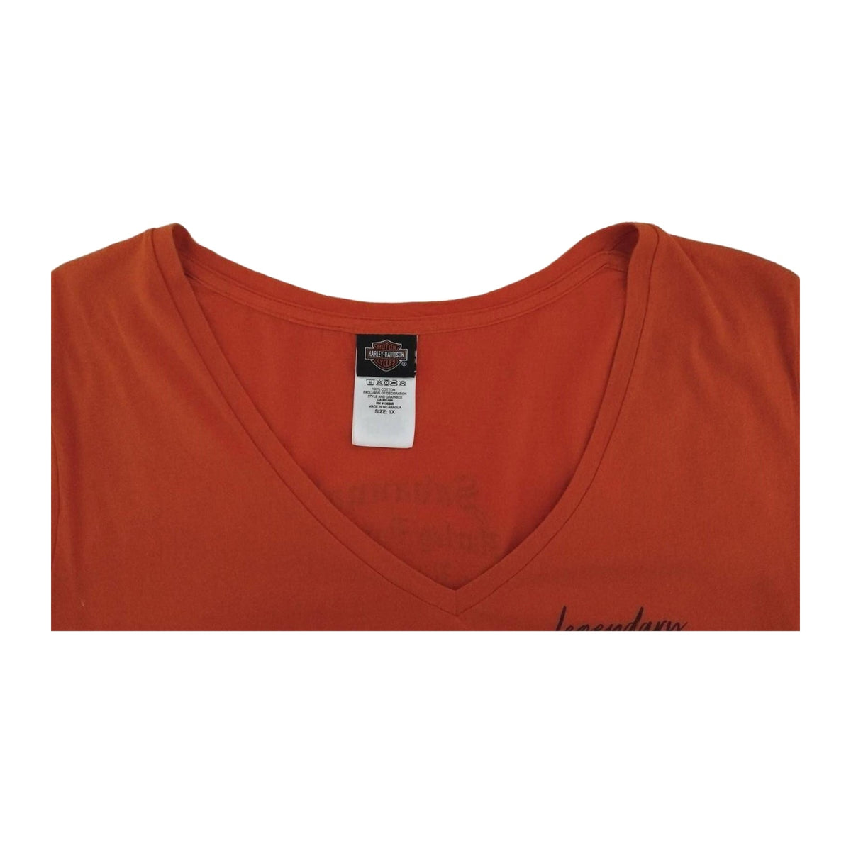 Vintage Harley Davidson Women's Legendary Short Sleeve V Neck T Shirt Orange XL