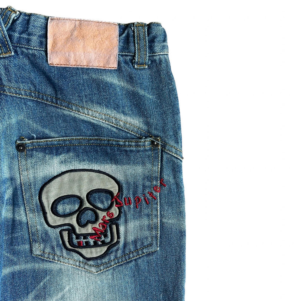 Mars Jupiter Japan Y2K Vintage Women's Skull Patch Denim Shorts 4