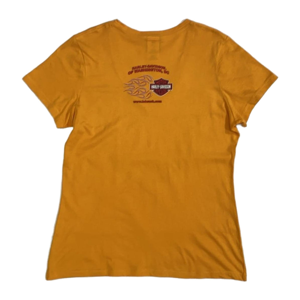 Harley Davidson Women's Short Sleeve V Neck T Shirt Yellow XL