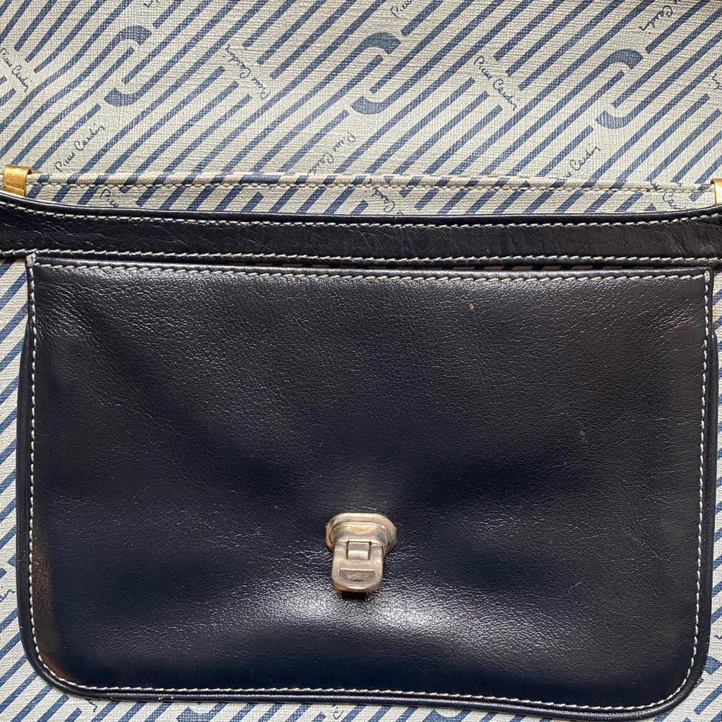 Pierre Cardin Vintage Leather Satchel Bag Navy