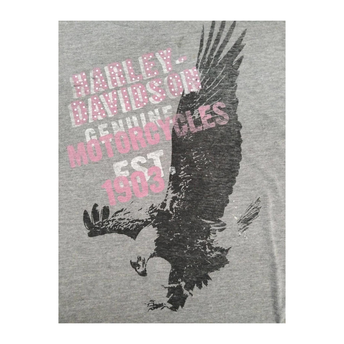 Harley Davidson Women's Bedazzled Eagle Graphic Short Sleeve T Shirt Grey 2XL