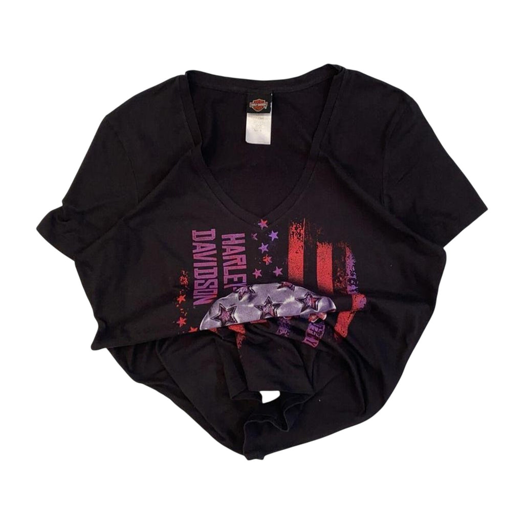 Harley Davidson Women's American Flag Skull Short Sleeve T Shirt Black XL