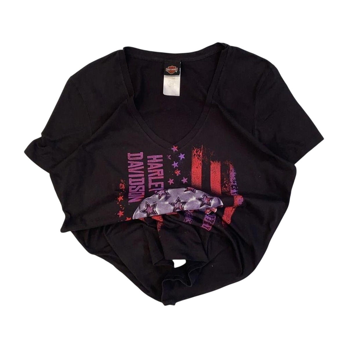 Harley Davidson Women's American Flag Skull Short Sleeve T Shirt Black XL