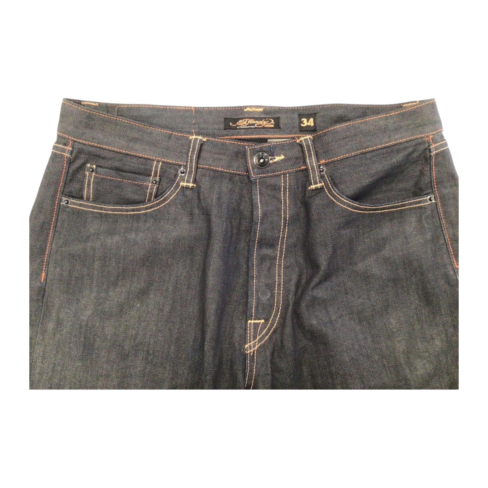 Ed Hardy Y2K Embroidered Dark Wash Denim Jeans W34 L34