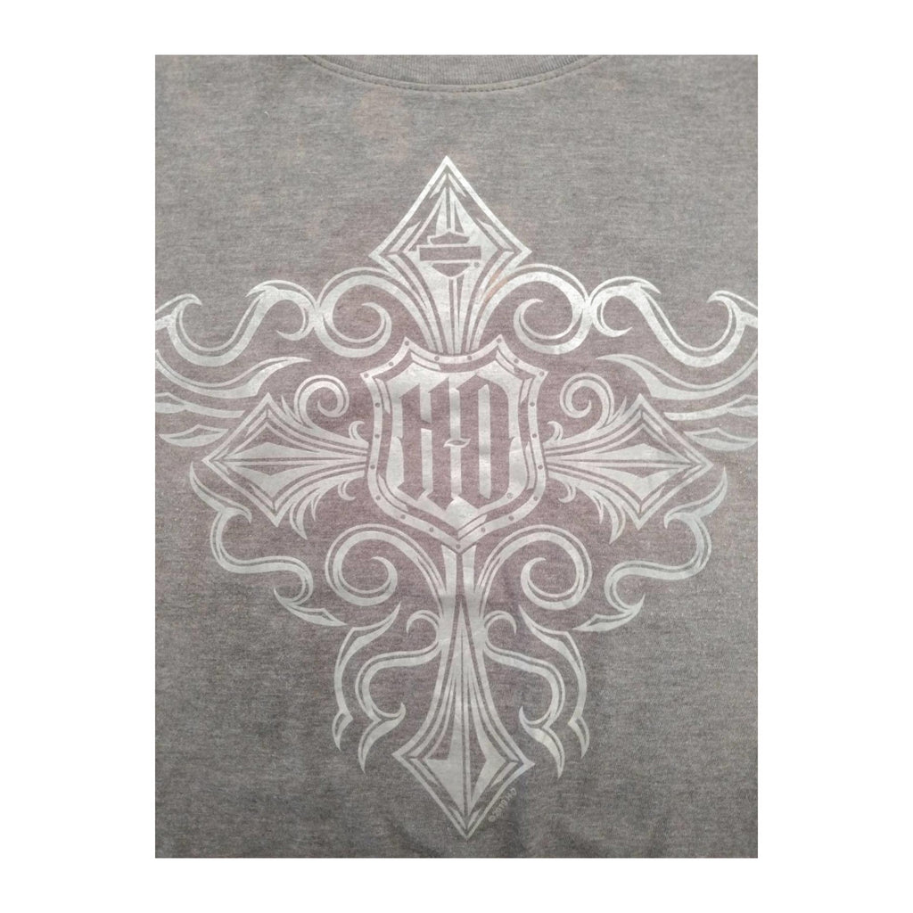 Vintage Harley Davidson Women's Y2K Filigree Cross Short Sleeve T Shirt Grey 3XL