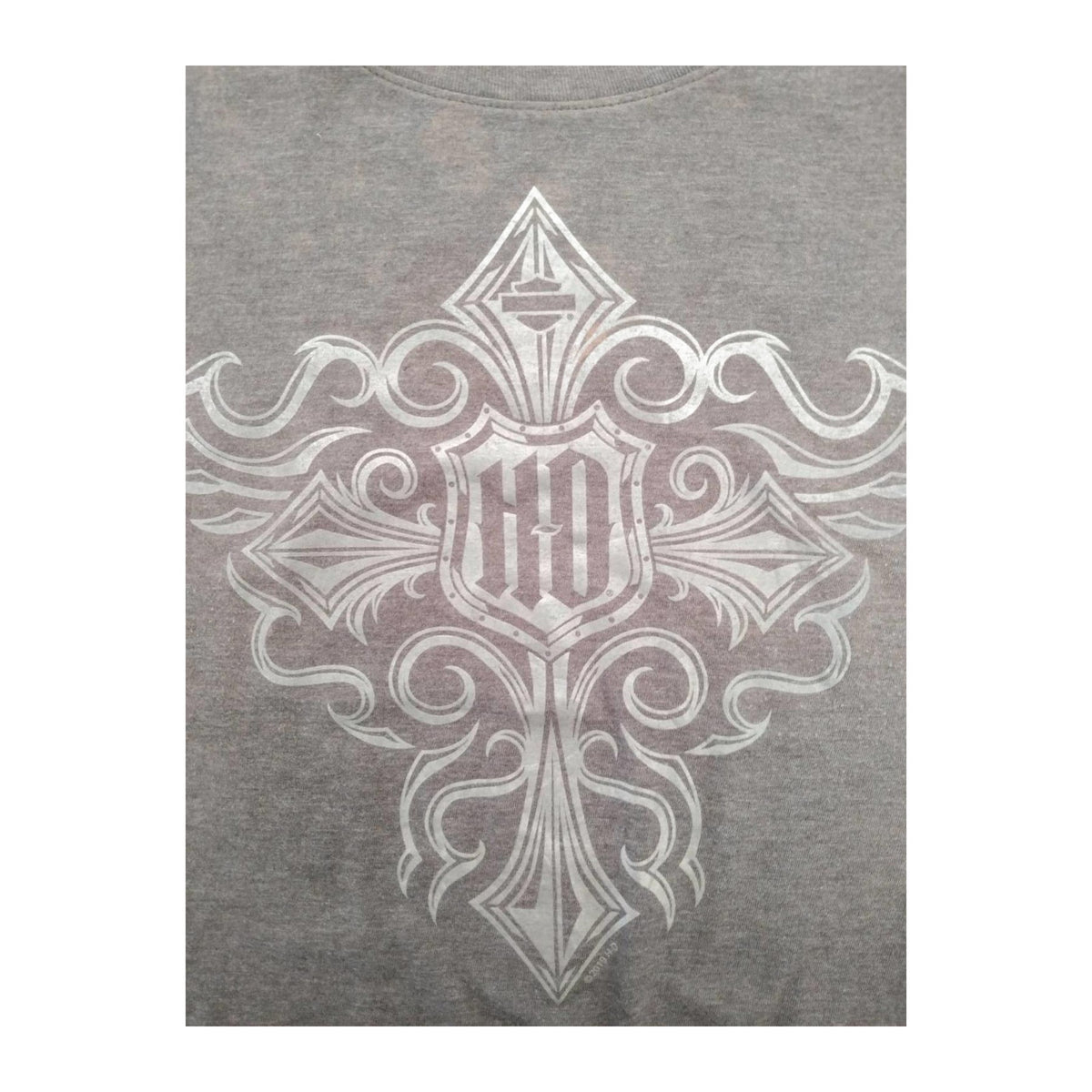 Vintage Harley Davidson Women's Y2K Filigree Cross Short Sleeve T Shirt Grey 3XL