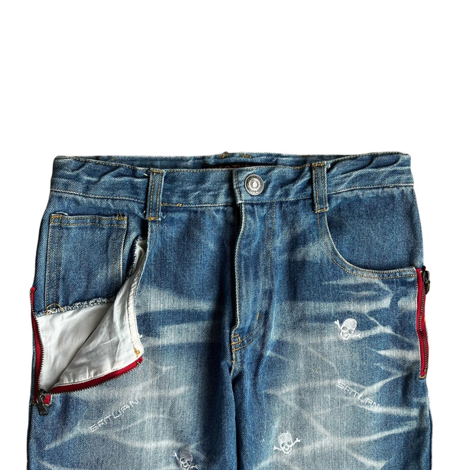 Mars Jupiter Japan Y2K Vintage Women's Skull Patch Denim Shorts 4