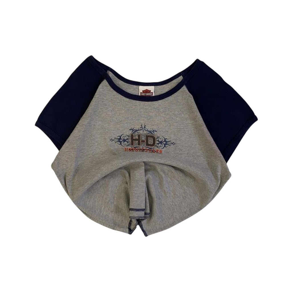 Vintage Harley Davidson Women's Y2K Cybersigil  Baseball T Shirt Grey XL Made USA