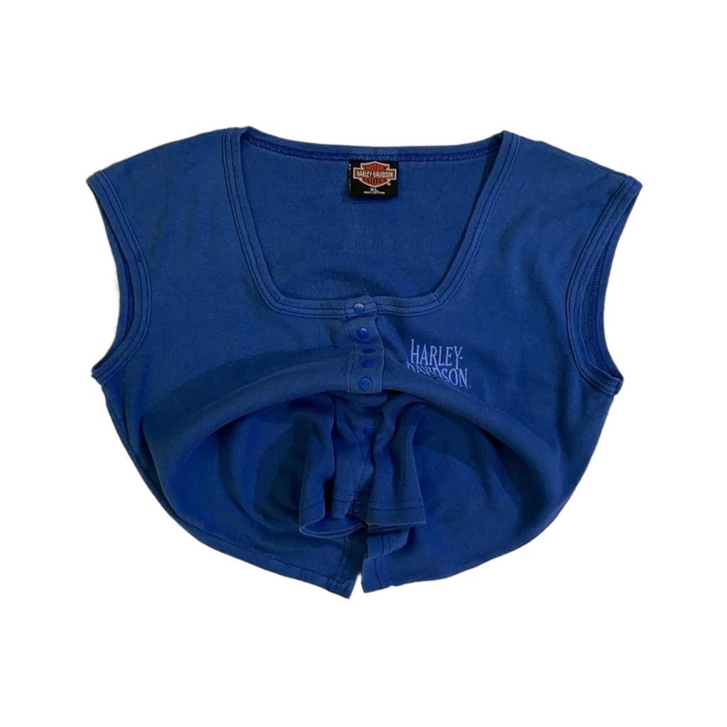 Harley Davidson Women's Sleeveless Henley T Shirt Blue XL