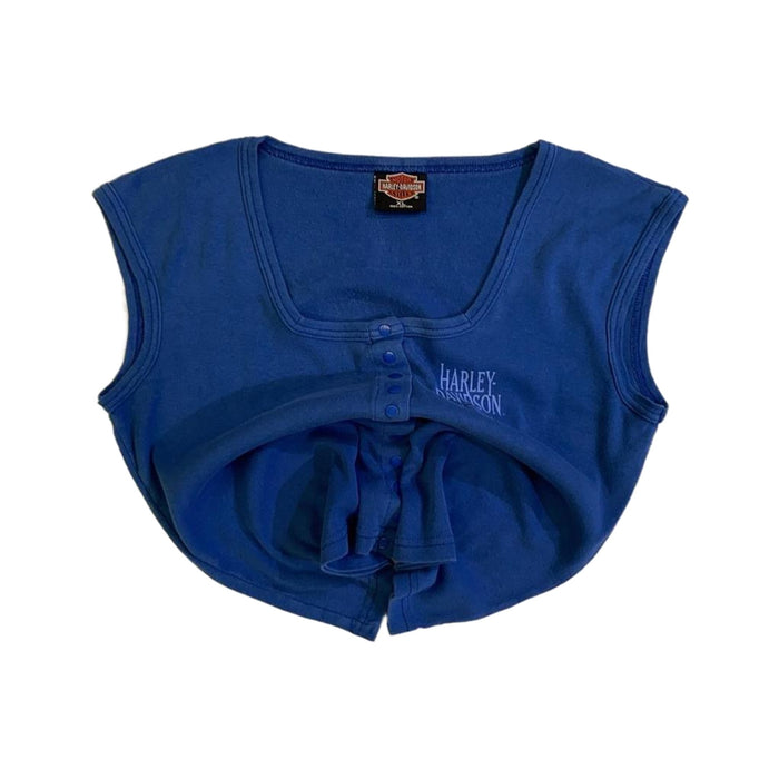 Harley Davidson Women's Sleeveless Henley T Shirt Blue XL