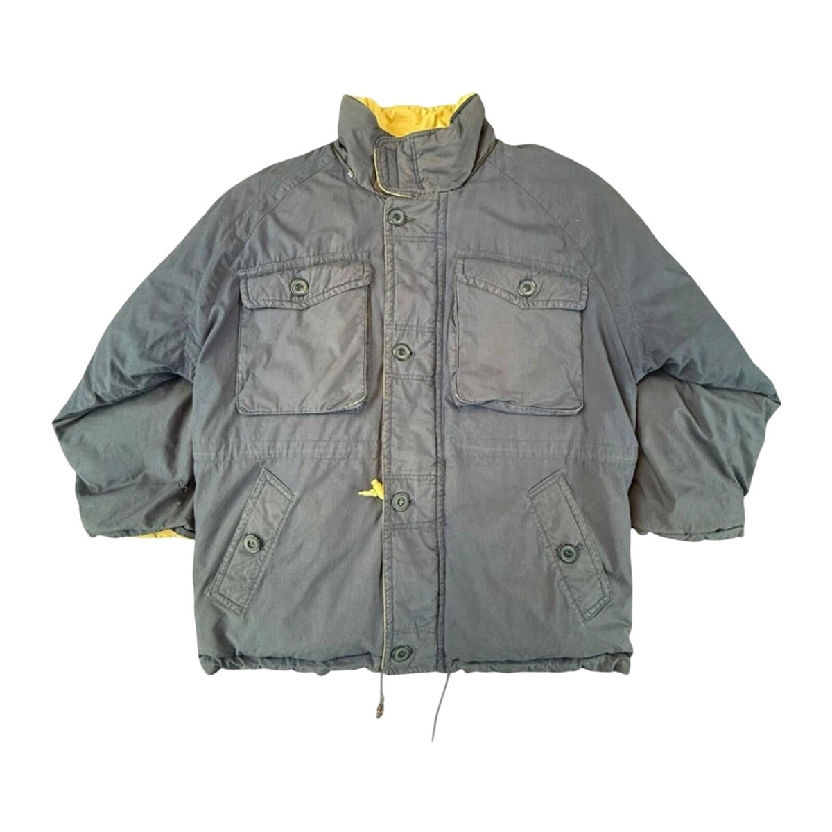 Goose Down Jacket Quilted Heavy Winter Vintage 1980's Coat Blue L