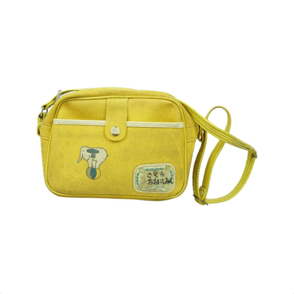 Japanese Vintage Leather School Shoulder Bag Yellow