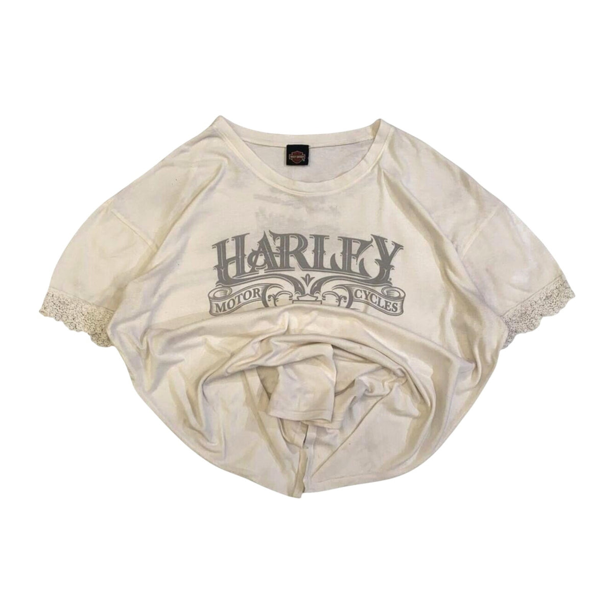 Vintage Harley Davidson Women's Vintage Logo Lace Trim Short Sleeve T Shirt White 2XL