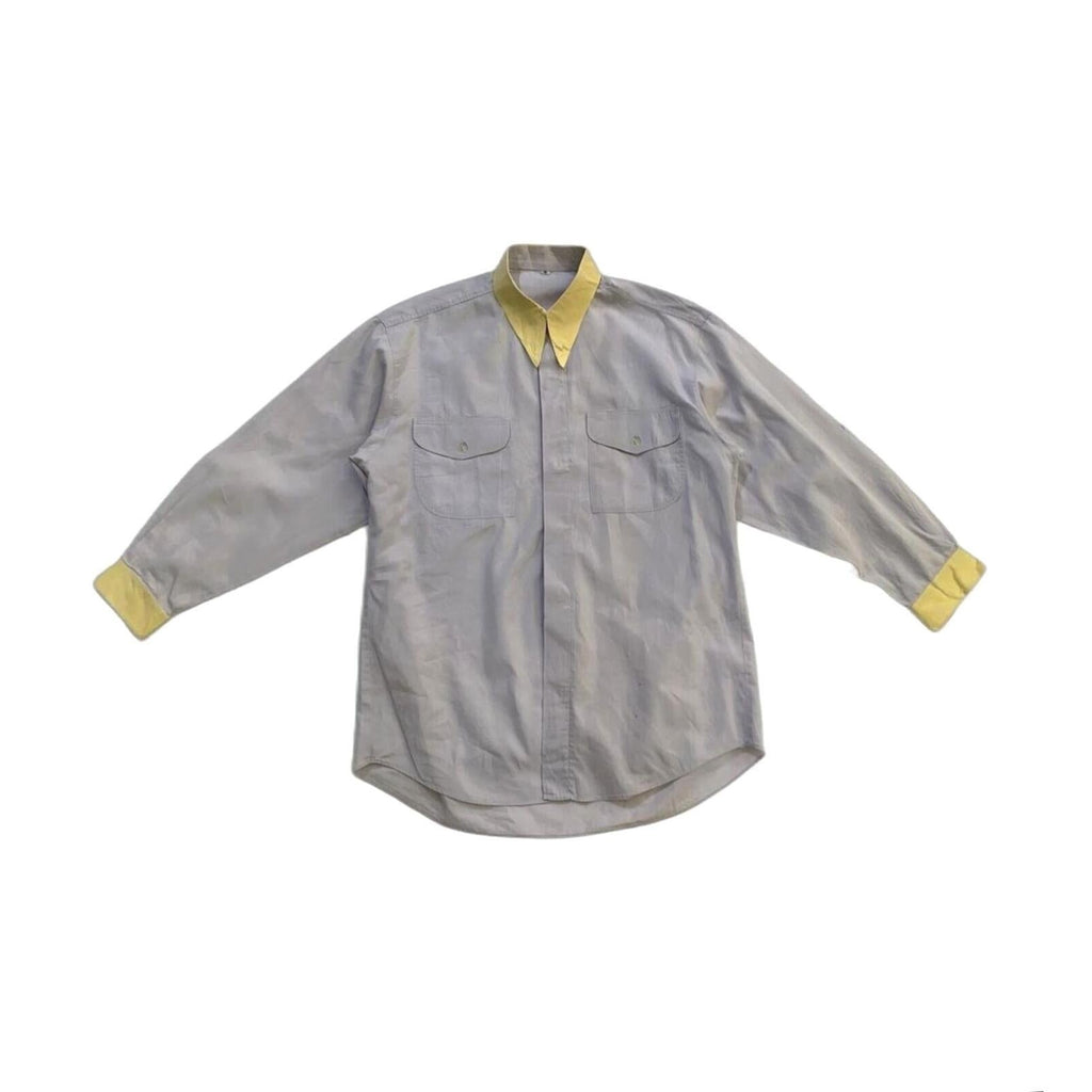 Vintage Japanese Collared Work Button Up Shirt Grey M