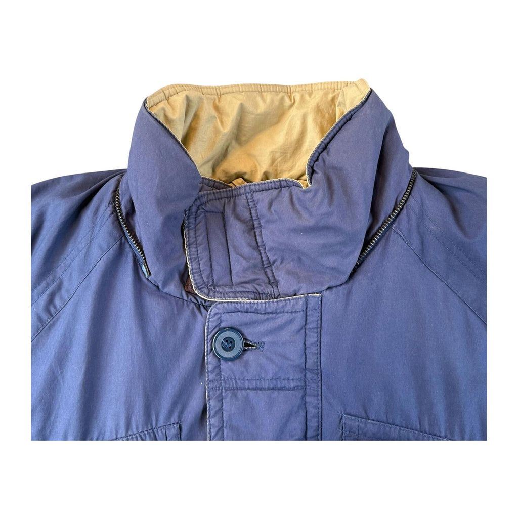 Goose Down Jacket Quilted Heavy Winter Vintage 1980's Coat Blue L