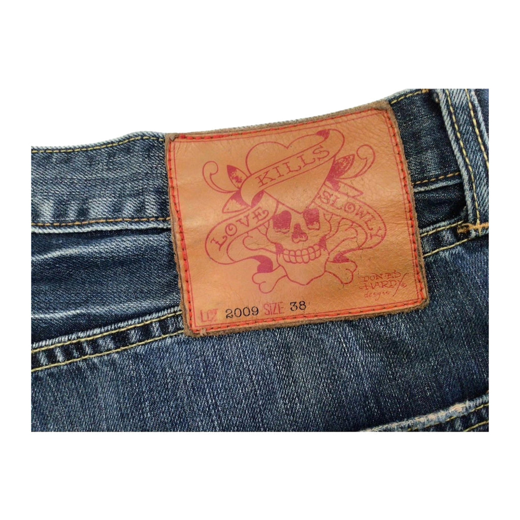 Ed Hardy Y2K Embroidered Distressed Denim Jeans W38 L34