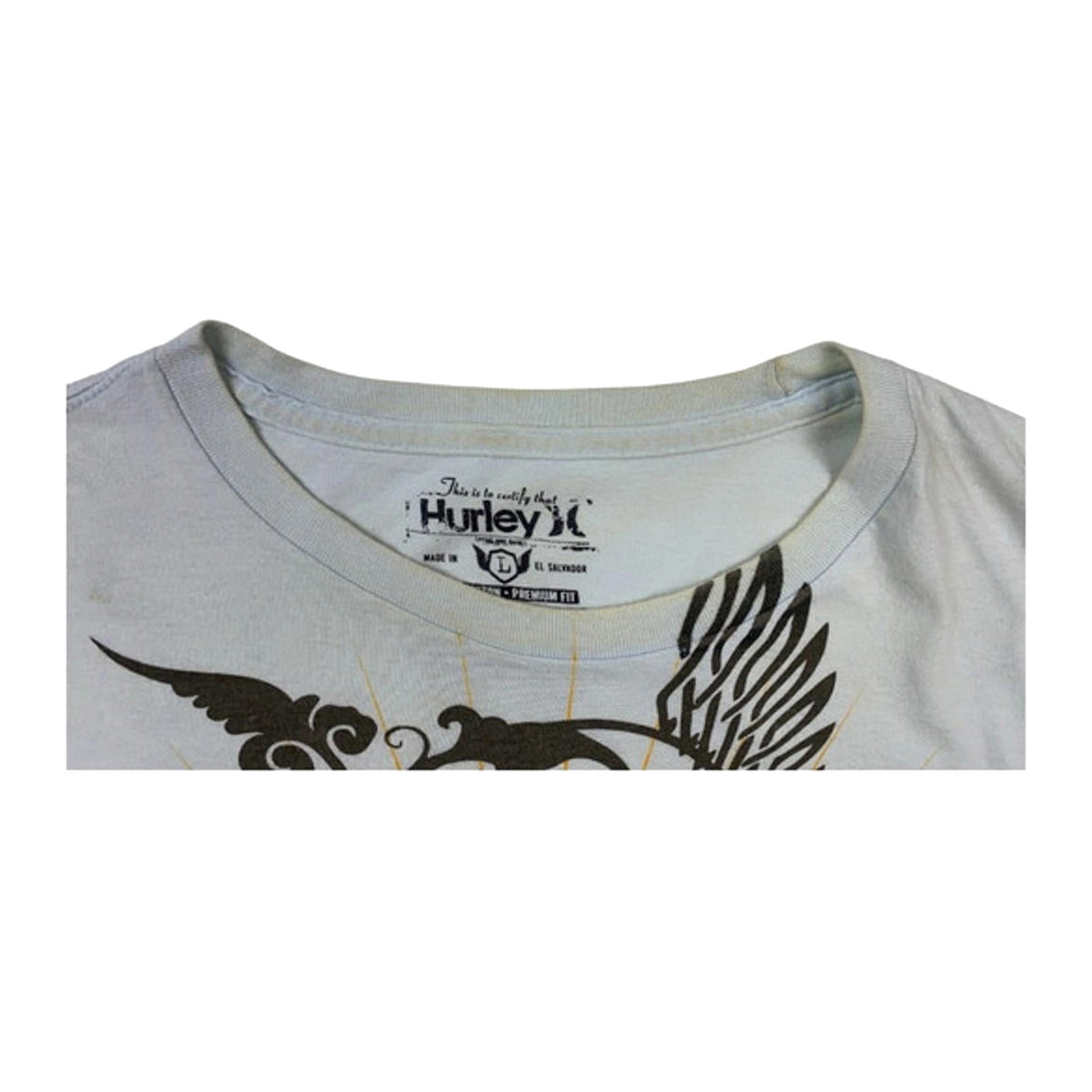 Hurley 2000s Tattoo Graphic Casual Short Sleeve T Shirt Light Blue L