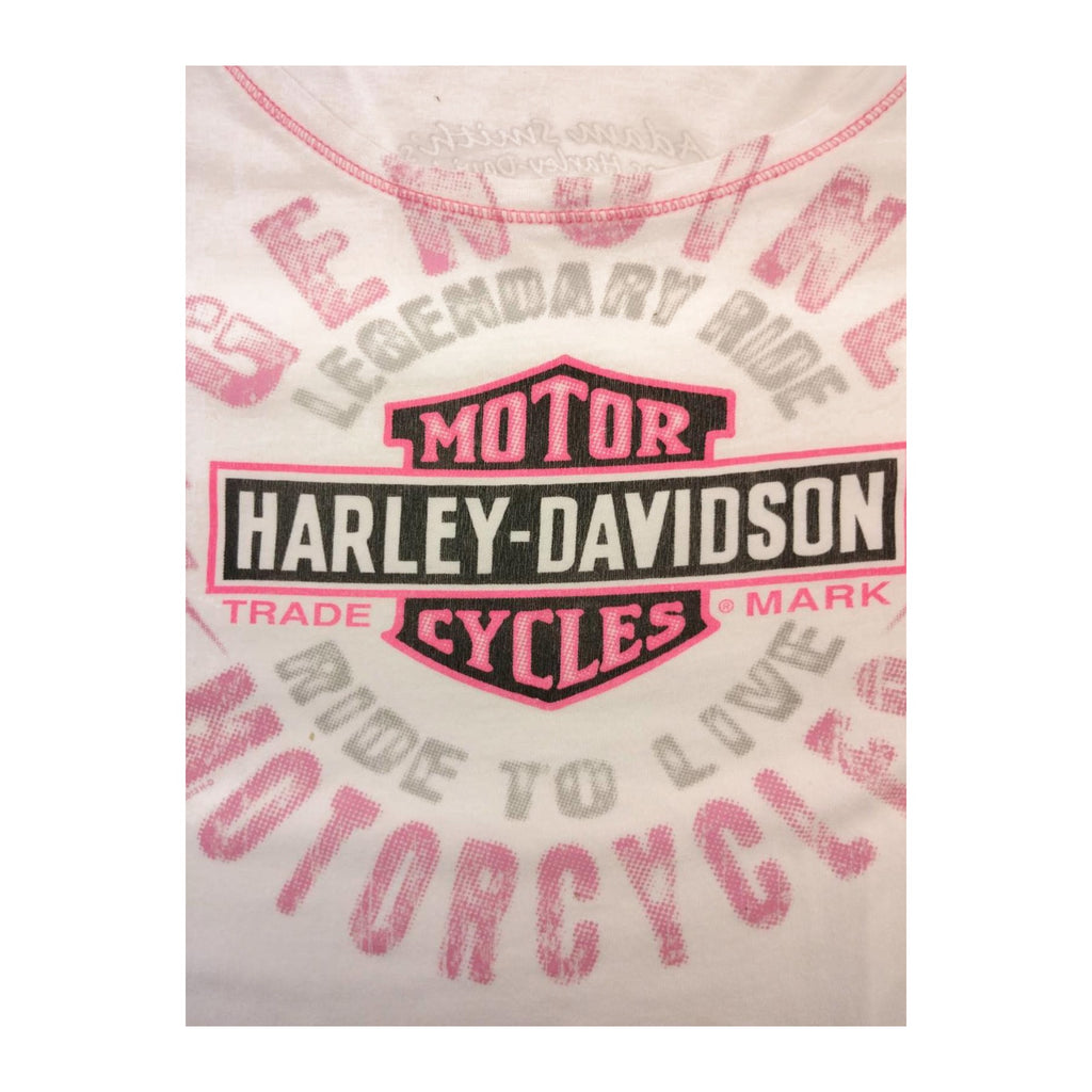 Harley Davidson Flame Skull Pink Stitch Baby Doll T Shirt White XL