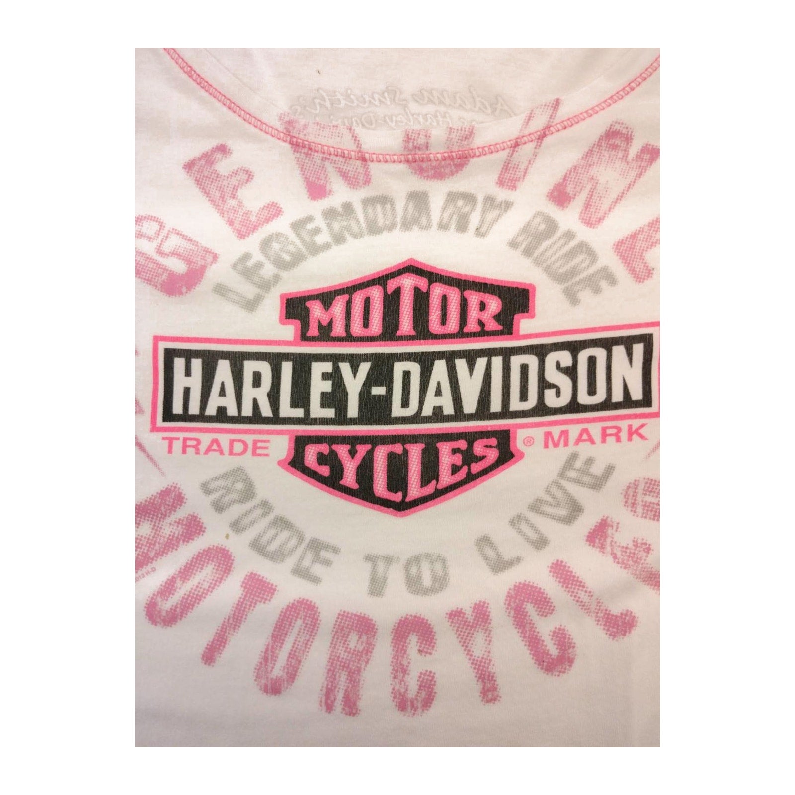 Harley Davidson Flame Skull Pink Stitch Baby Doll T Shirt White XL