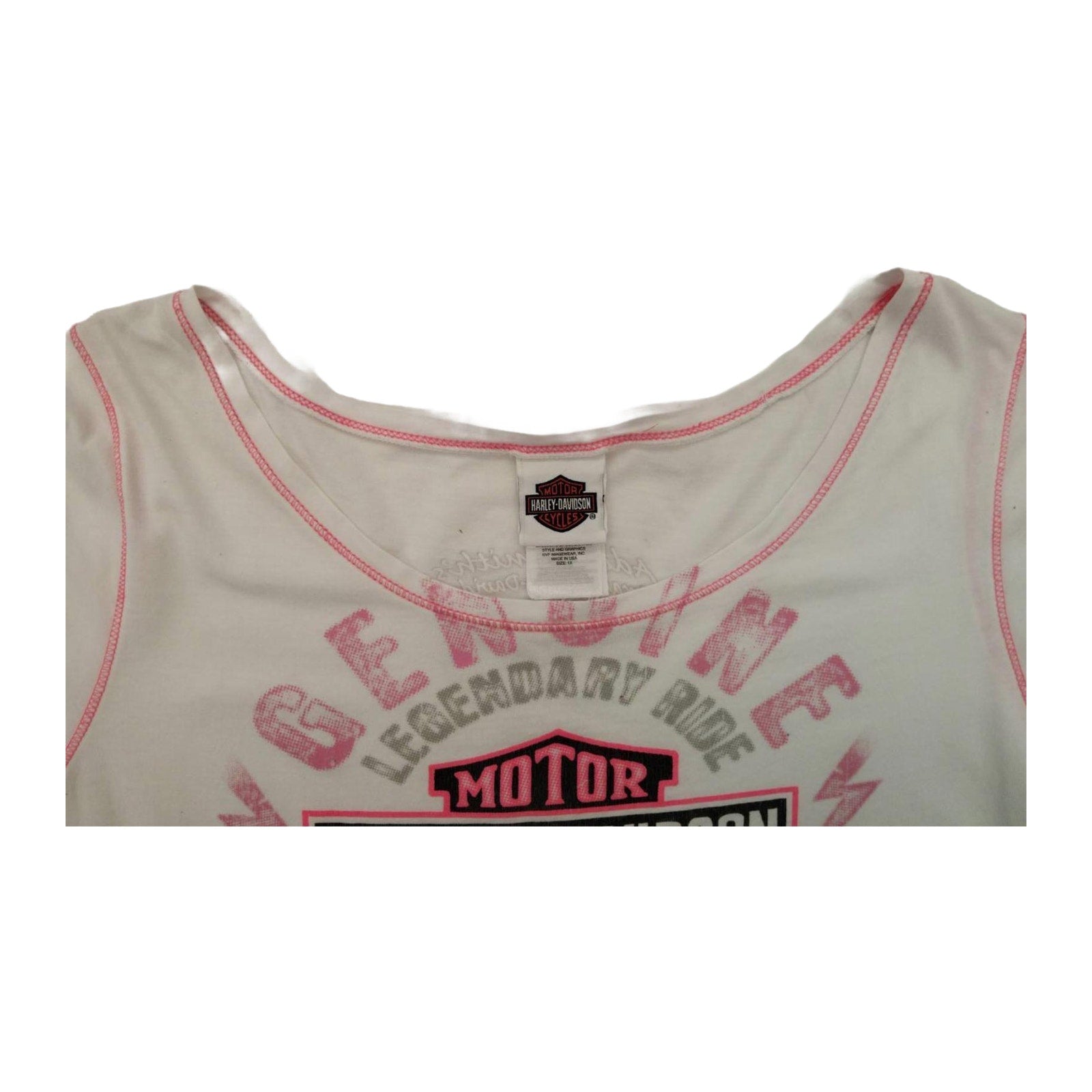 Harley Davidson Flame Skull Pink Stitch Baby Doll T Shirt White XL