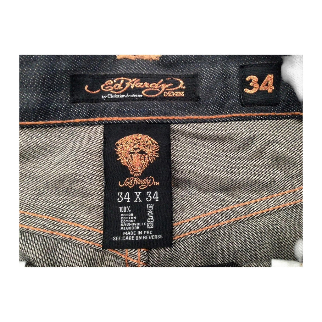 Ed Hardy Y2K Embroidered Dark Wash Denim Jeans W34 L34