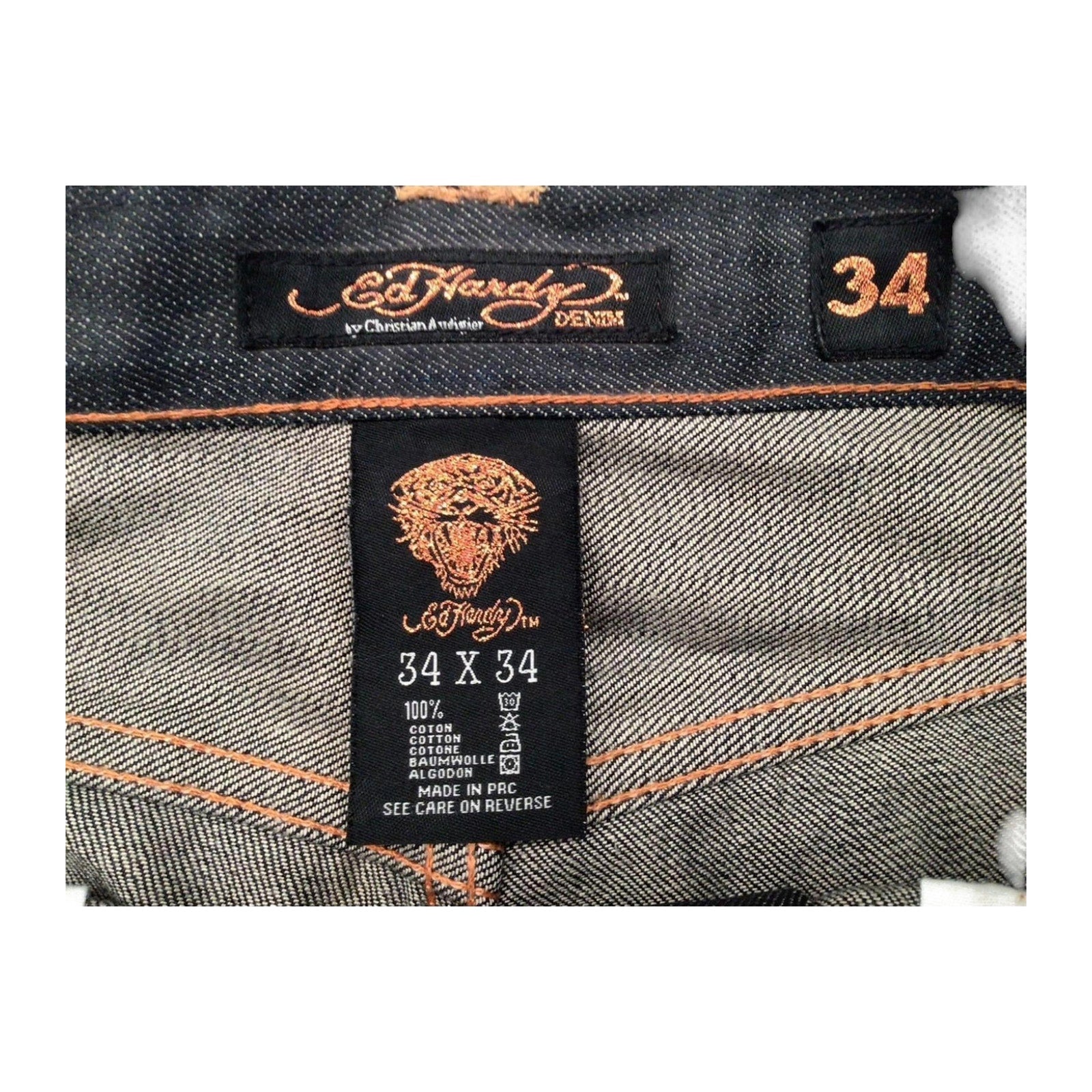 Ed Hardy Y2K Embroidered Dark Wash Denim Jeans W34 L34
